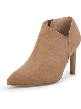 Women's Light Brown Pointed Toe V Cut  Kitten Heel Side Zip Office Ankle Boots